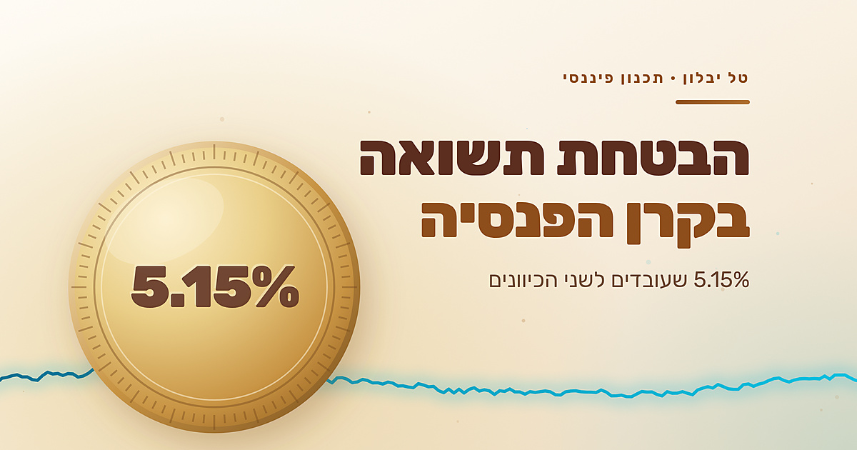 איור: מטבע זהב שעליו חרוט 5.15%, לצד הכותרת הבטחת תשואה בקרן הפנסיה